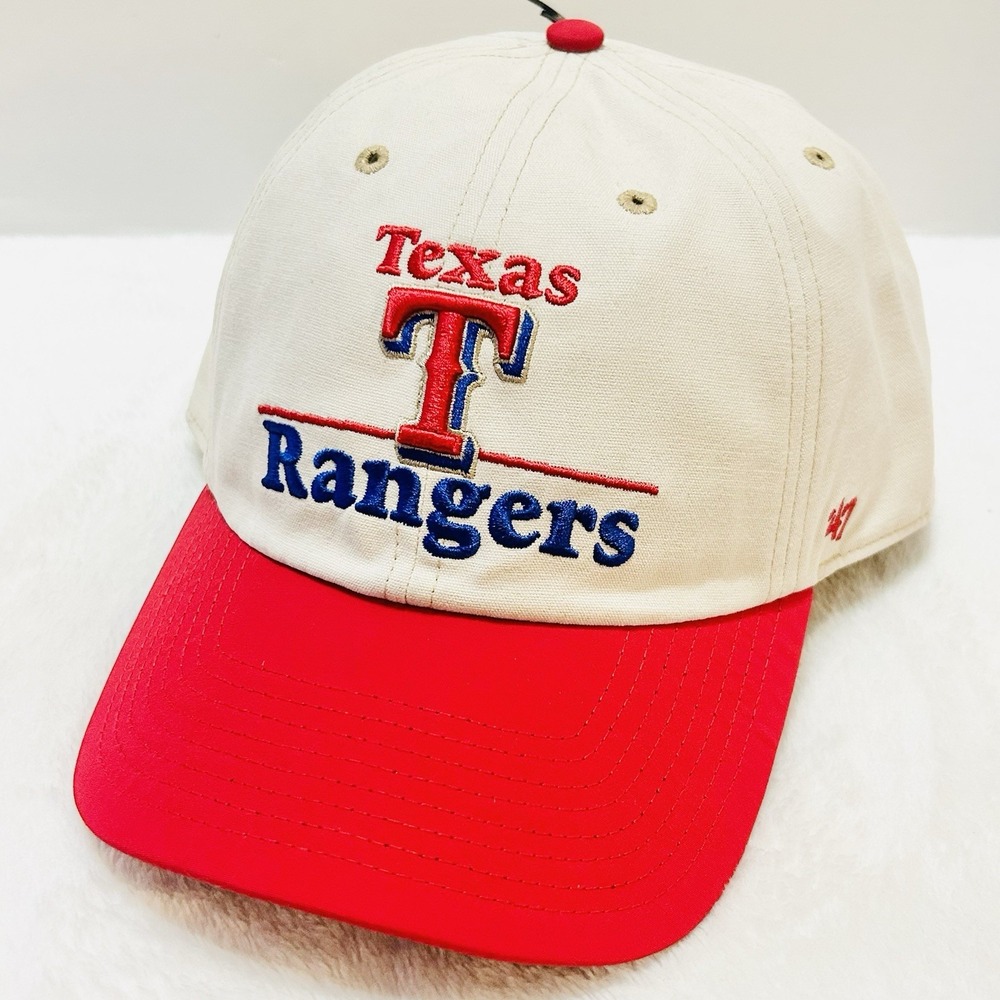 '47 Brand Texas Rangers Bone Camp Clean Up Hat Cap Adjustable Strap Beige MLB